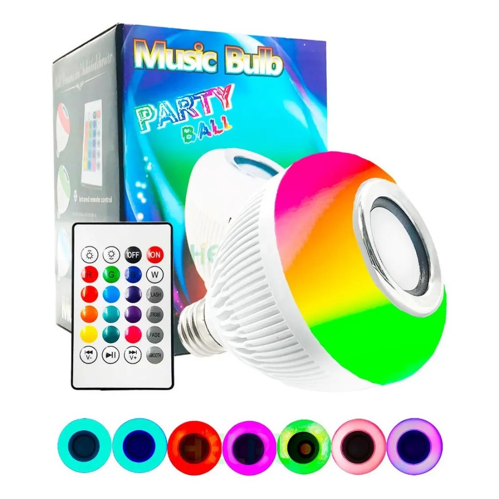 Lampada Led com Caixa de Som Bluetooth 16 Cores - E27 12w Music Bulbo com Controle remoto