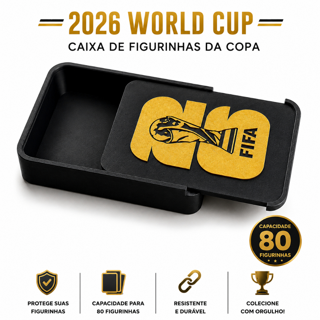 Caixa de Figurinhas da Copa 2026 – Porta Figurinhas Compacto em Impressão 3D