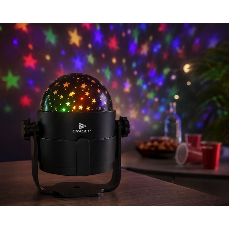 Nome do Produto: Canhão Refletor LED RGB com Sensor de Ritmo (Modelo Projetor de Estrelas / Efeito Globo de