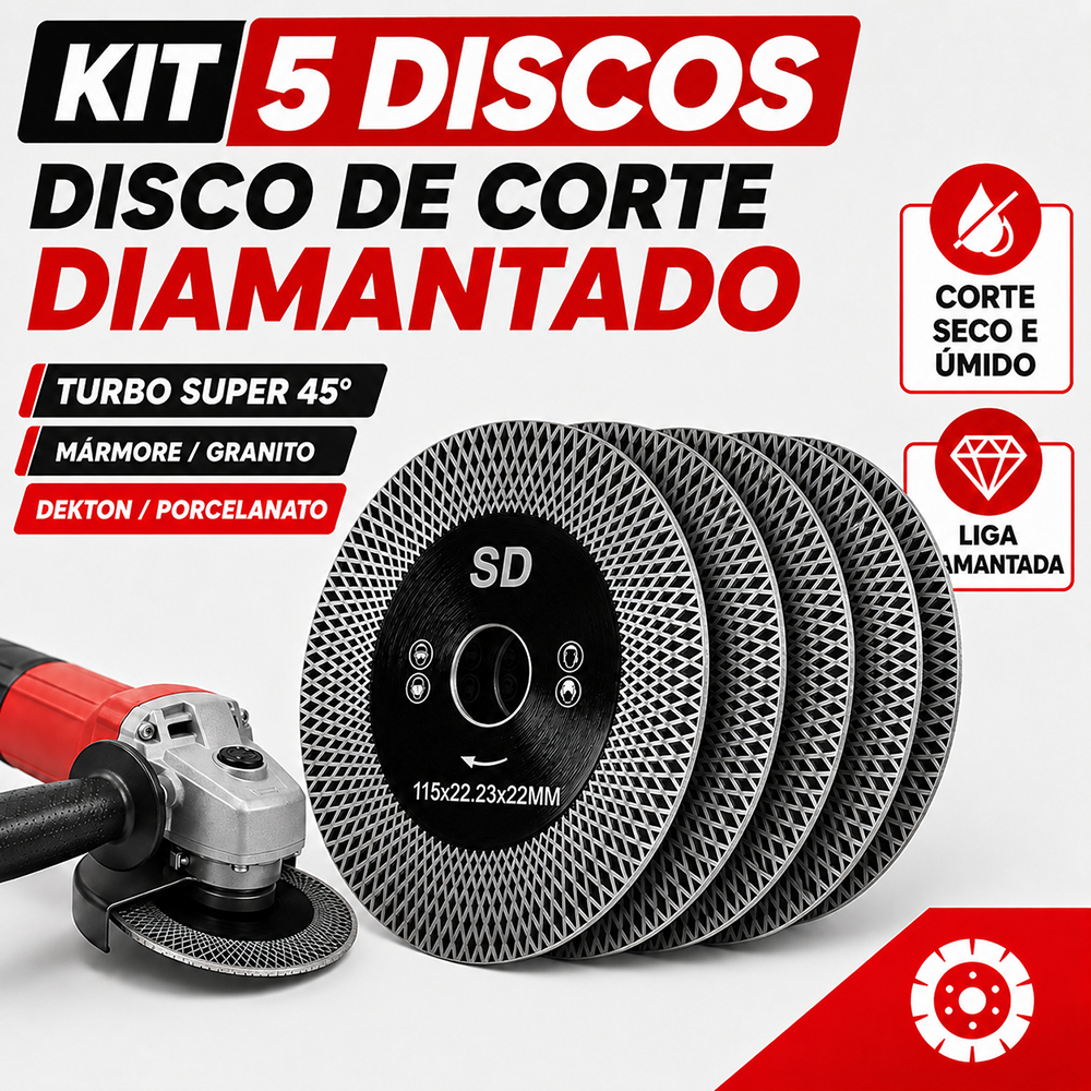 Kit 1 3 5 Disco Corte Diamantado Turbo Super 45º Marmore Granito Dekton Concreto Porcelanato Ceramica