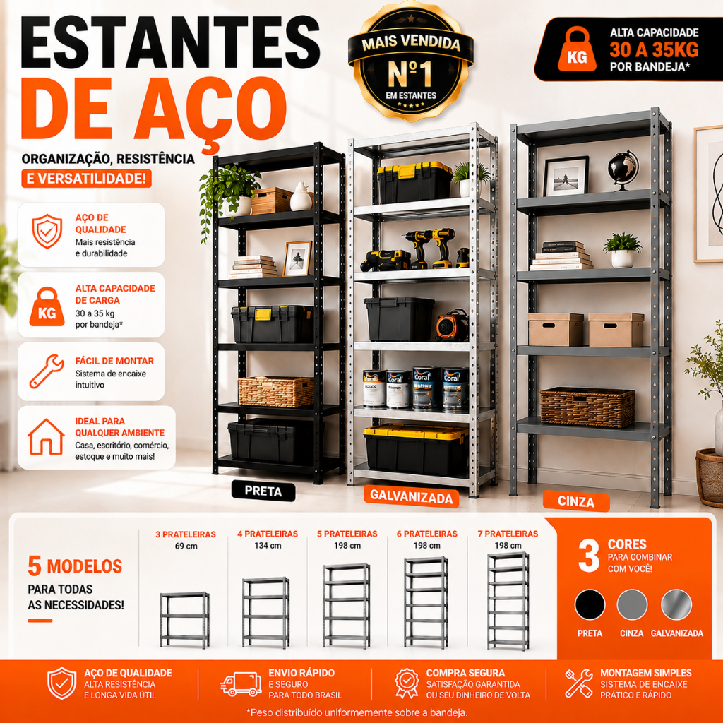 Estante Prateleiras Cozinha de Aço Multiuso Panelas Casa Sala Quarto Organizador