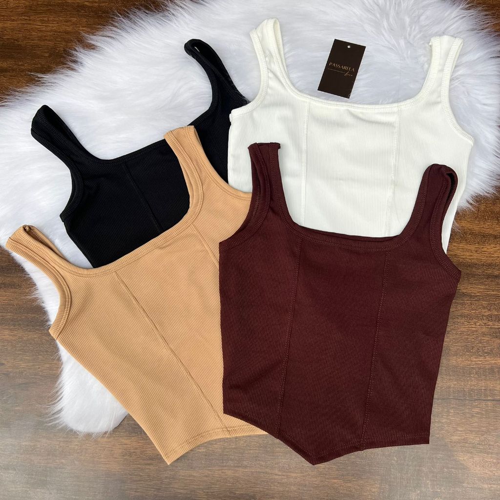 Cropped Feminino Regata Básica Modelo Coselet com Bico Alça Larga Tecido Canelado Envio em 24 Horas