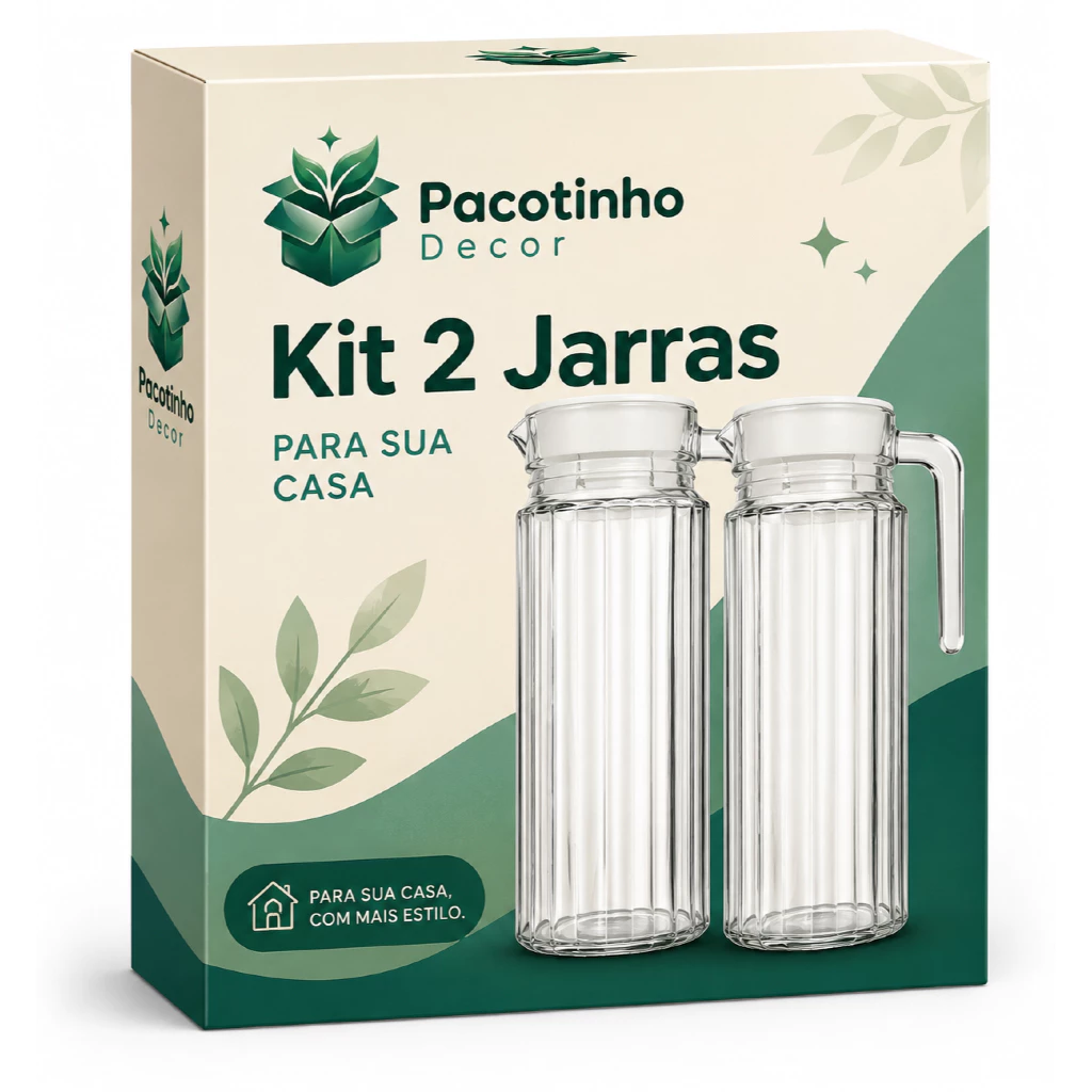 Kit 2 Jarras De Vidro 1 Litro Com Tampa Suco Água Geladeira Transparente