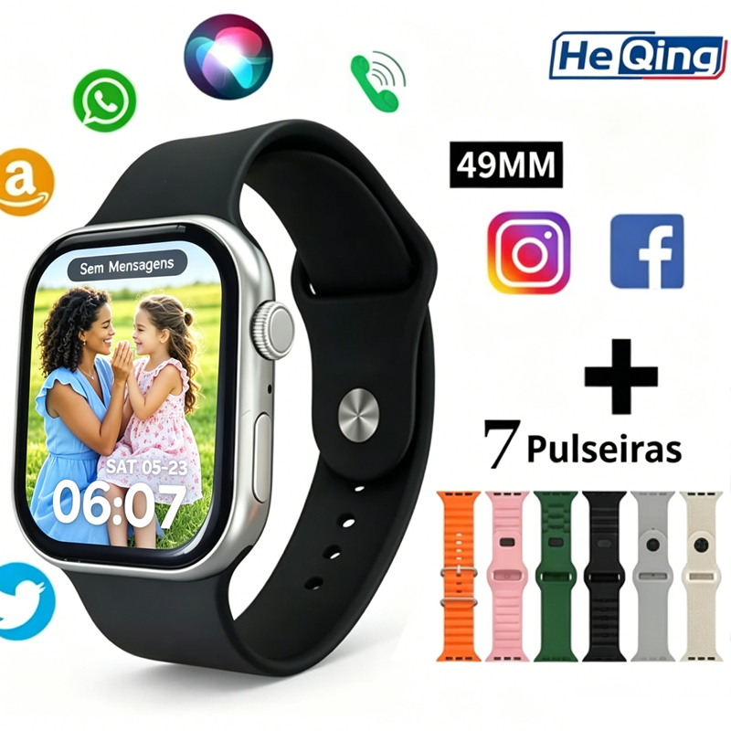 Smartwatch KW77 Max 49mm Tela HD + 7 Pulseiras + Fone Bluetooth Pro Chamada Bluetooth Monitor de Saúde À prova d'água