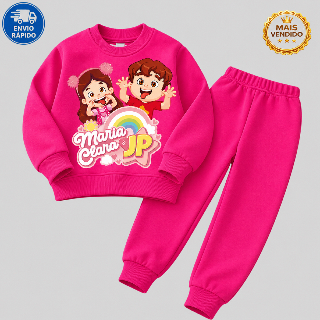 Conjunto Moletom Infantil Maria Clara e JP arco iris Gola Flanelado Inverno Menina 1 a 10 Anos Quentinho Fashion
