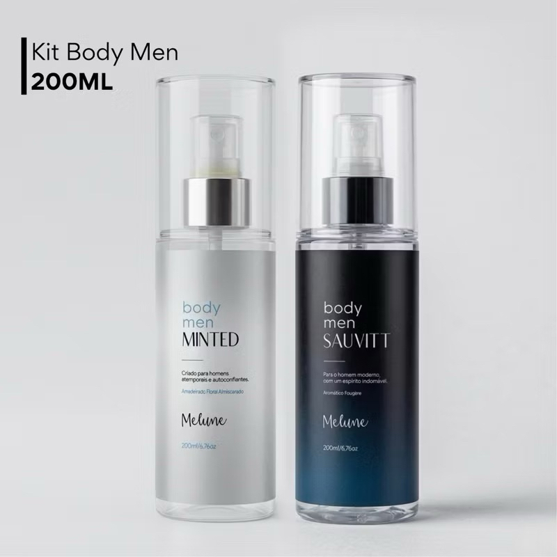 KIT BODY SPLASH MASCULINO SAUVITT E MINTED 200ML - MELUNE PERFUME FRESCO AMADEIRADO
