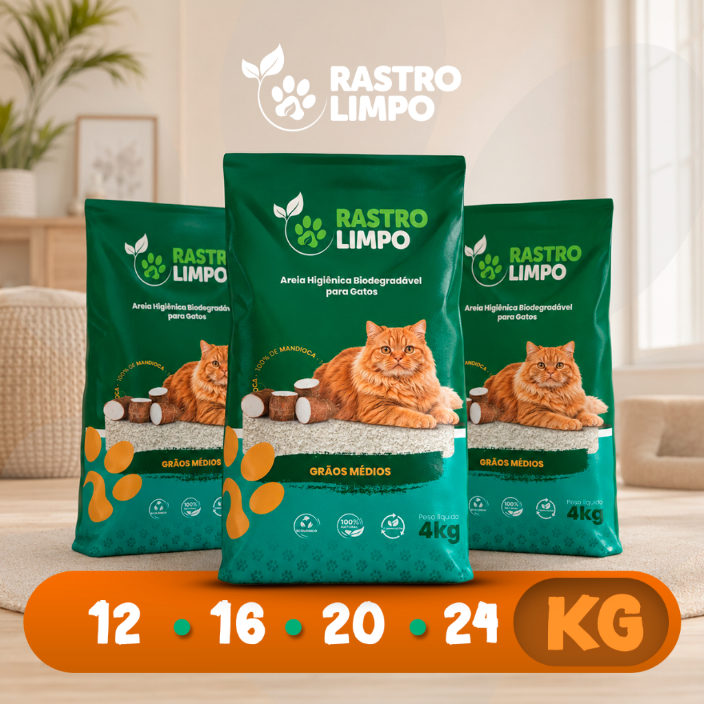 Areia 12 a 24 Kg Biodegradável Grãos Médios Rastro Limpo Premium Torrões Firmes para Gatos