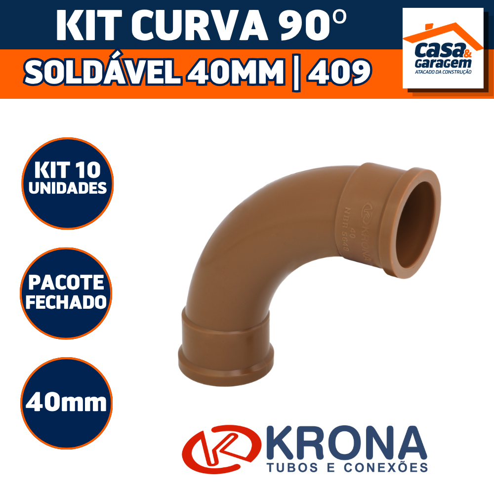 Kit Com 10 Curva 90° Soldável 40mm 409 Krona Conexão Hidráulica PVC