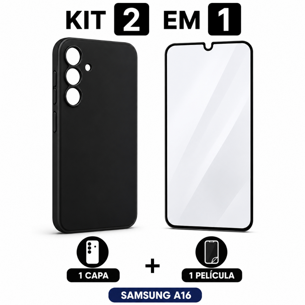 Kit Capa Preta Lisa Anti-queda + Película De Vidro Galaxy A16