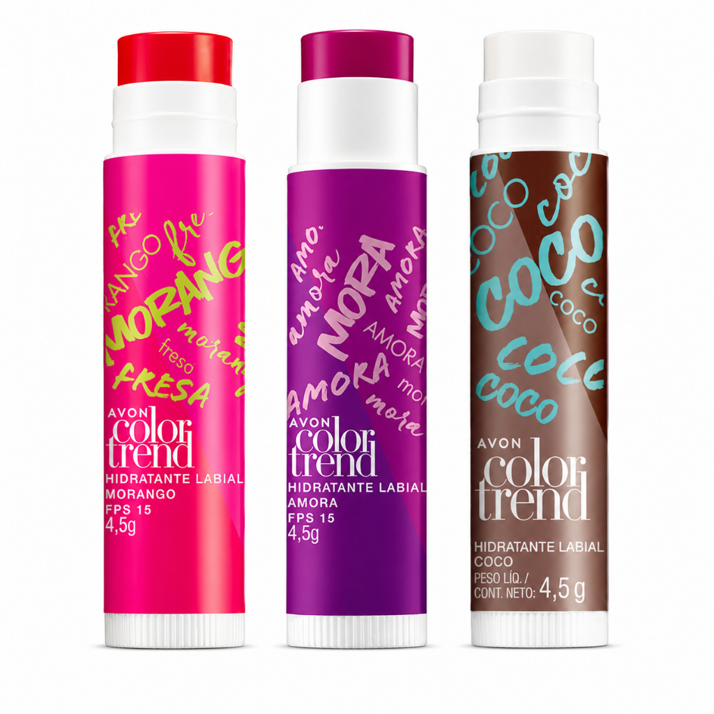 Batom Hidratante Labial Avon Color Trend FPS 20 4,5g | Manteiga de Cacau | Morango | Amora | Coco