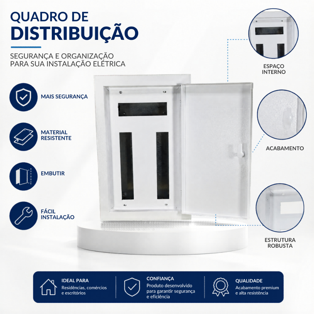 Quadro Distribuição Embutir Com Kit Trifásico com Barramento 32c Din 100a.