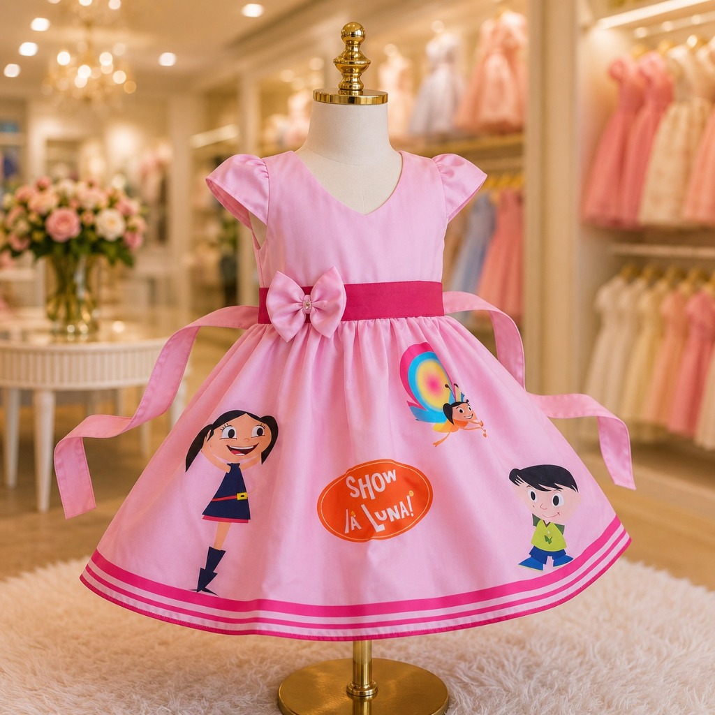 Vestido Infantil Temático Simples Show da Luna Rosa (DY)