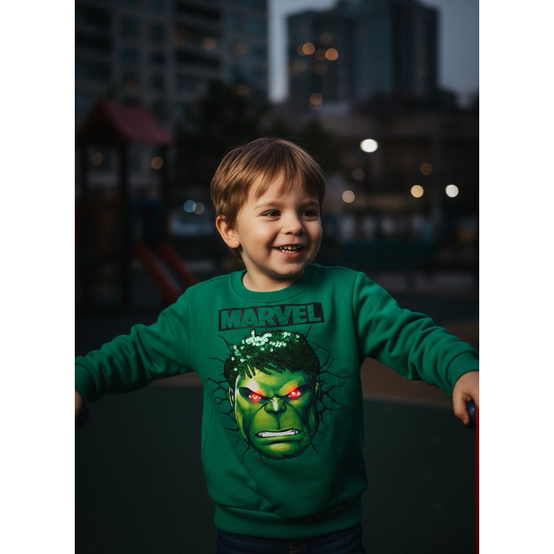 Moletom Infantil Hulk Marvel LED Pisca Pisca Blusa Verde Masculina Quentinha Estilosa