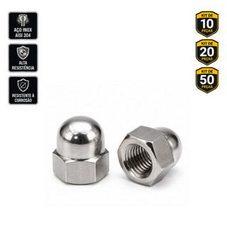 Kit Porca Calota Cega Aço Inoxidável M8 304 Fixadores Móveis Equipamentos Motores Varias quantidades