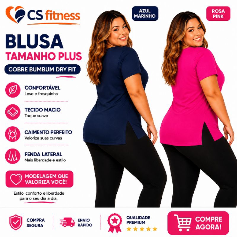 kit 2 blusa plus size Feminina Dry Fit Cobre Bumbum, esportes, academia, treino, tecido respiravel