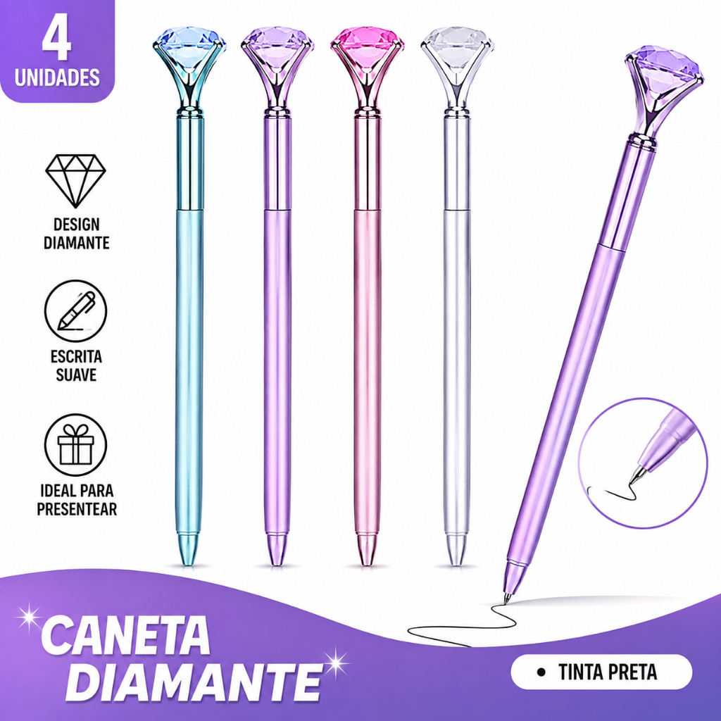 12 Pcs Canetas Diamante Esferográfica Ponta Fina 0.5mm Tinta Azul 6088