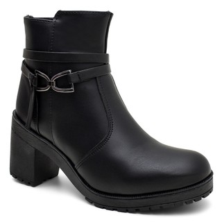 Bota Feminina Cano Curto Coturno Tratorada Salto Grosso Confortável Moda Inverno