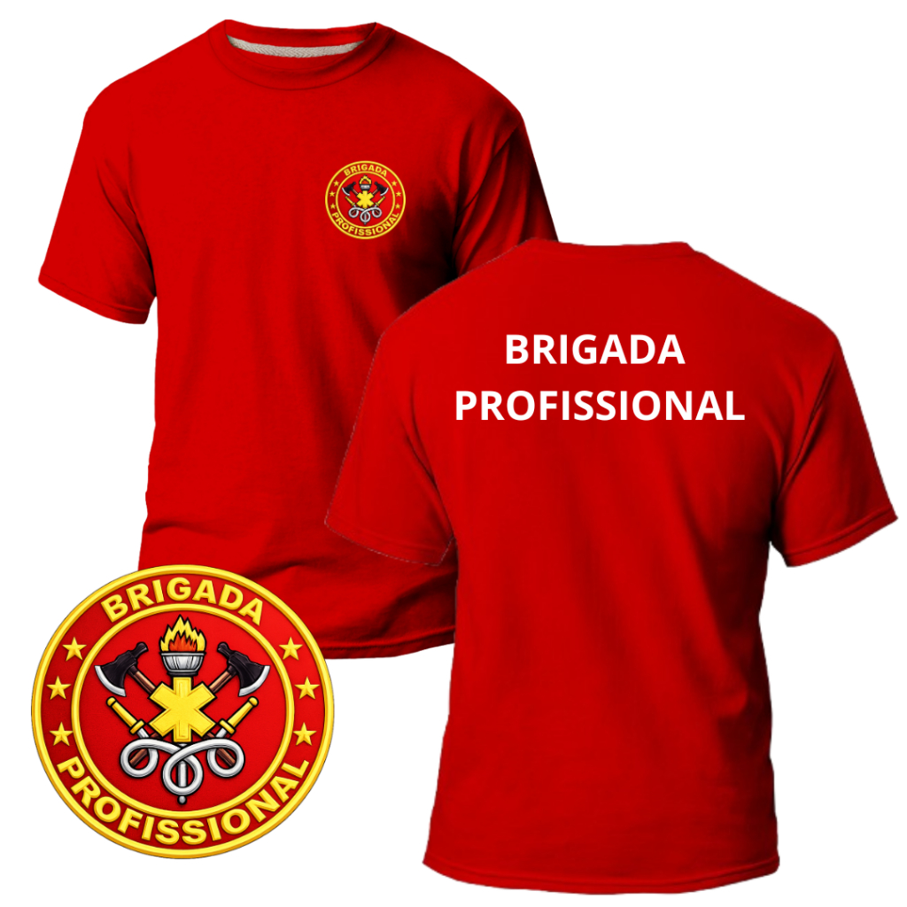 Camiseta Brigada Profissional Uniforme Em Algodão Fio 30.1 Estampa Em DTF Brigadista