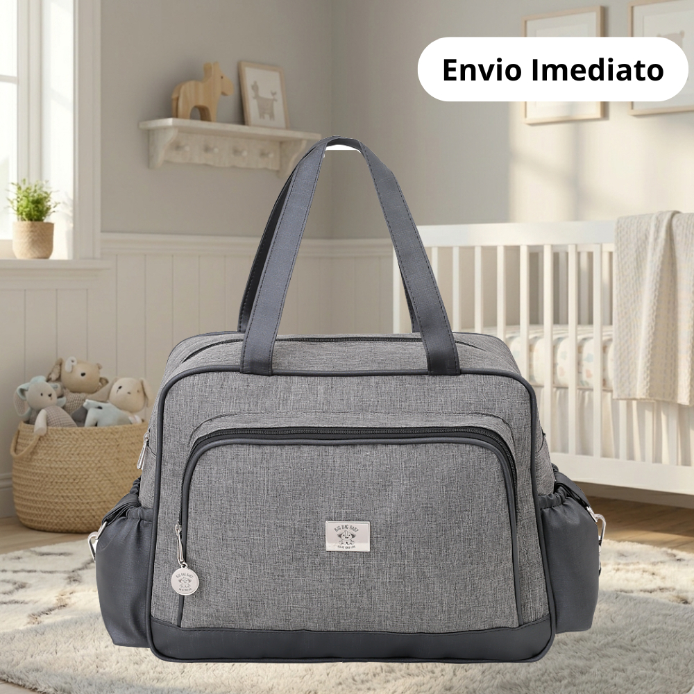 Bolsa Maternidade Monte Carlo Cinza e Preto Tamanho G 01 Peça + Trocador - Big Bag Baby