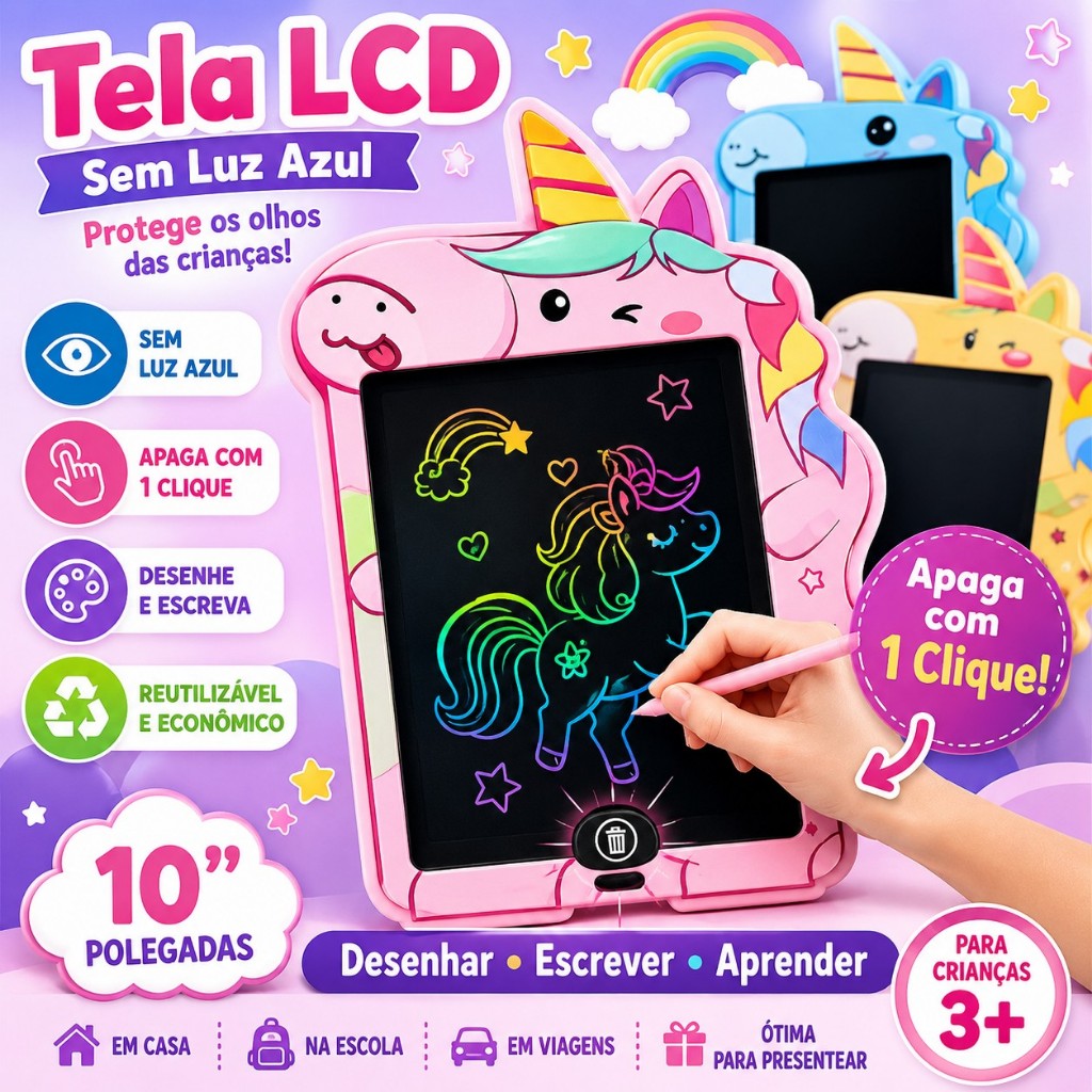 Lousa Mágica LCD Infantil 8.5" e 10" Tablet Reutilizável Com Caneta Educativa Para Escrita E Desenho