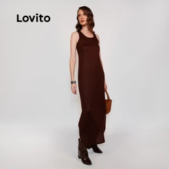 Lovito Vestido Feminino Básico Malha Tricot DRB18261856