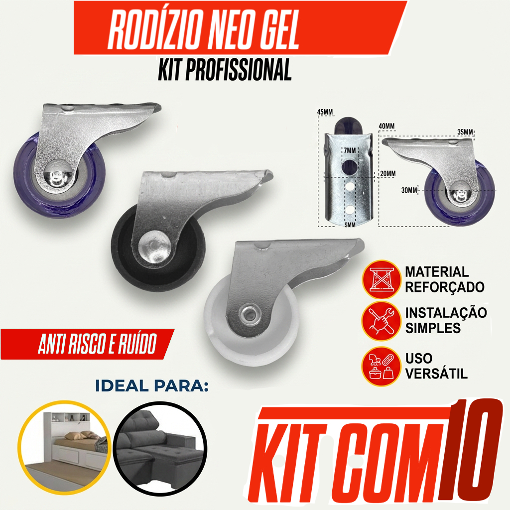 Kit c/ 10 Rodinha Rodizio de Gel PVC Fixa para Moveis no Geral Resistente e de alta qualidede