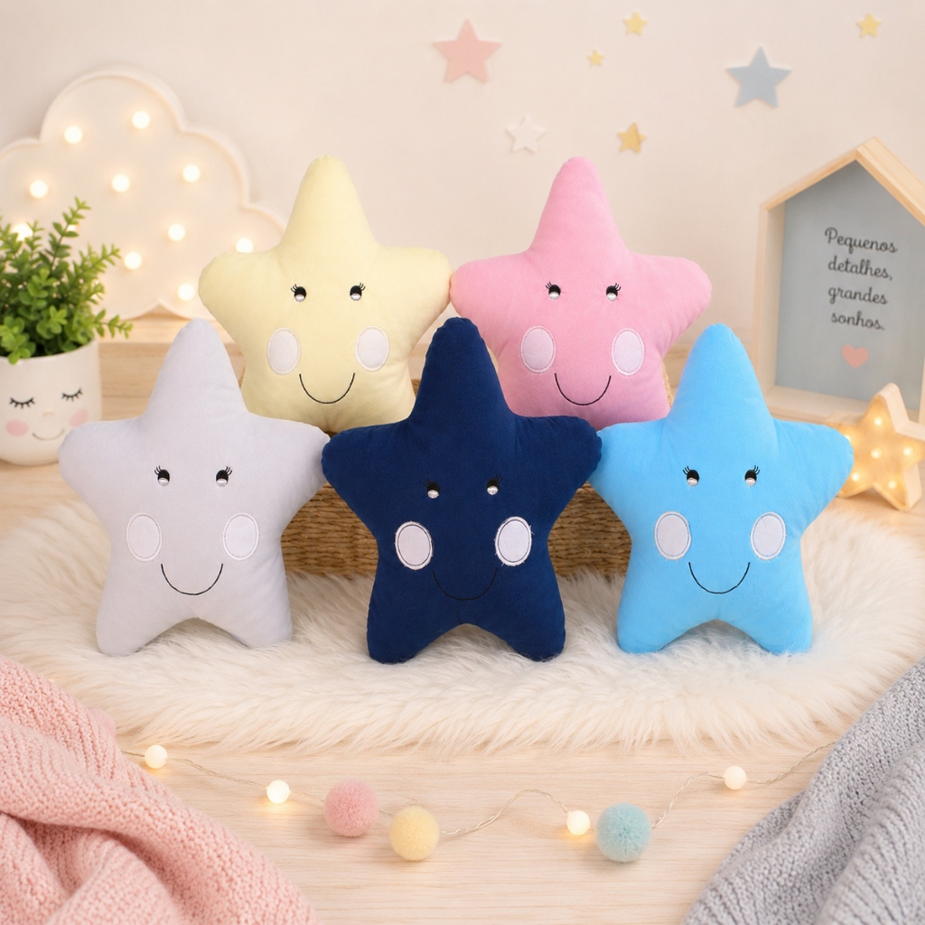 ALMOFADA ESTRELA Para Quarto de Bebê Menino Menina 01 Peça - Diversas Cores