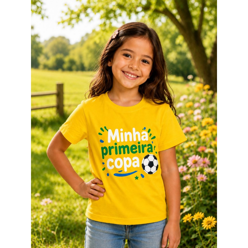 Camiseta Infantil Minha Primeira Copa Brasil Camisa Copa Futebol Infantil