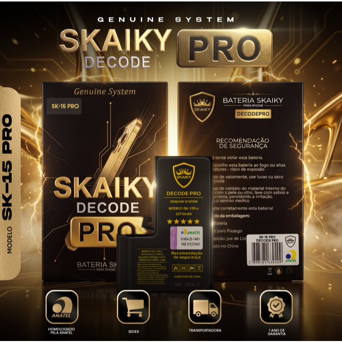 Bateria Skaiky DECODE PRO Compatível Com iPhone 15 PRO Peça Genuína 1 Ano de Garantia Homologada Anatel