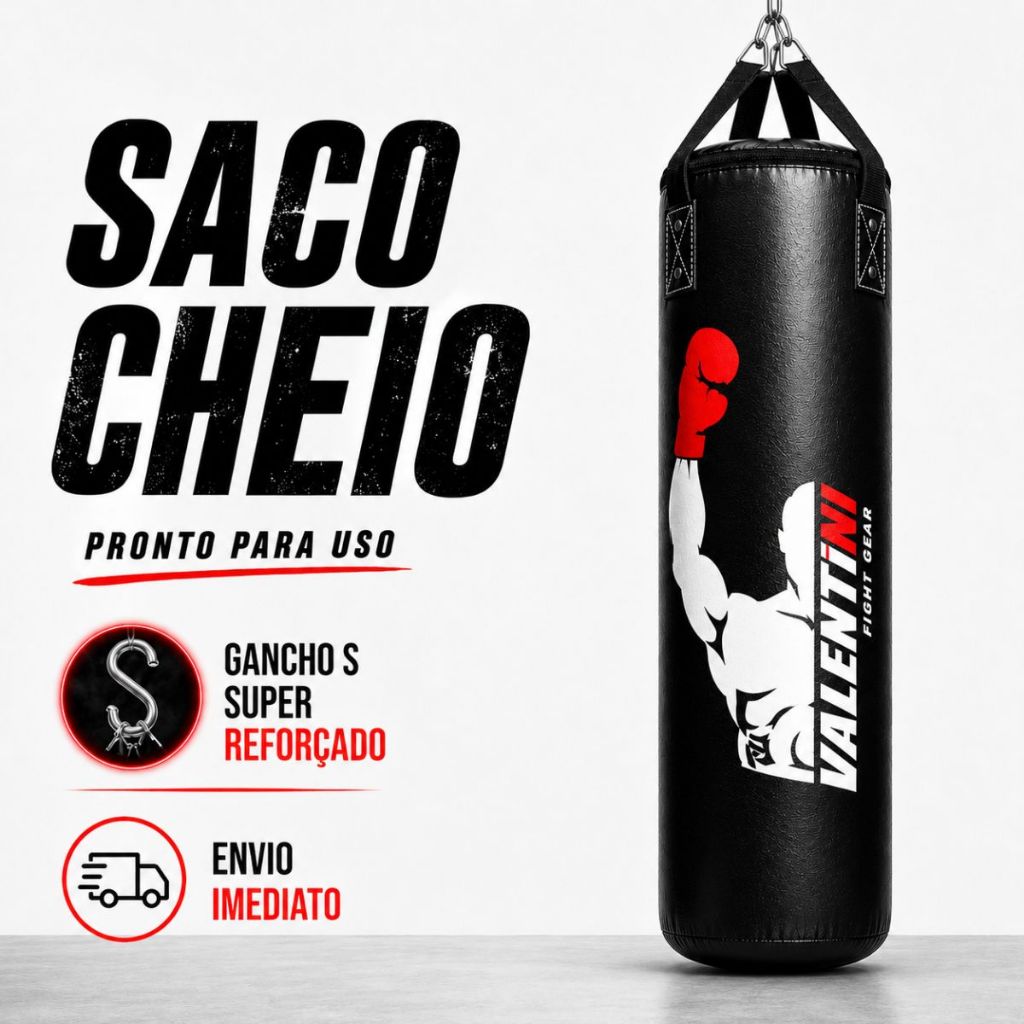 Saco de Pancada VALENTINI 100 cm CHEIO- Treino Boxe Muay Thai  - Alta Resistência