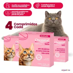 Kit 3 Chemital Chemitec Vermífugo para Gatos - 4 Comprimidos