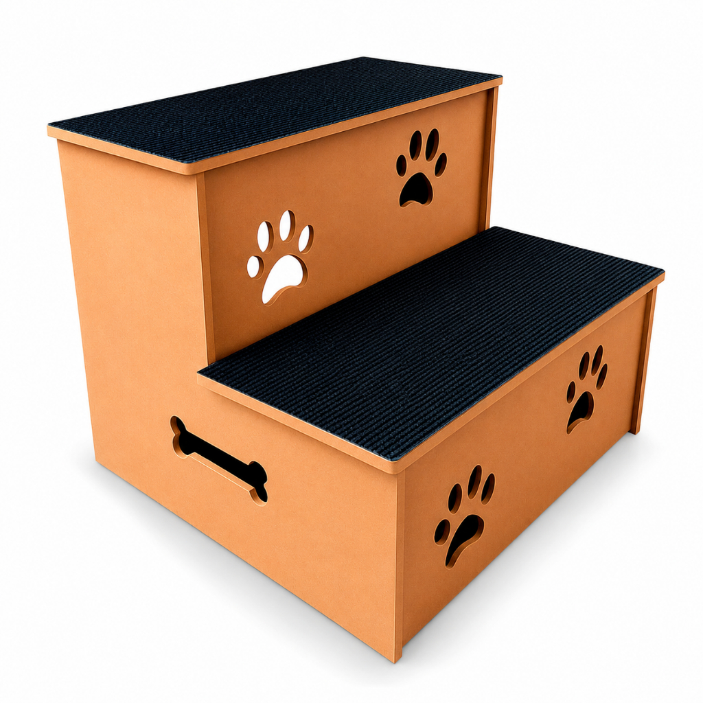 Escada Pet 2 Degraus MDF Antiderrapante Luxo Para Caos E Gatos Suporta 40kg Acesso Sofa Cama Facil Montagem
