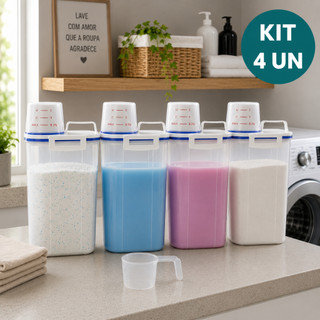 Kit 4 Potes Herméticos 2L Para Lavanderia Com Vedação P/ Sabão em Pó Amaciante Produtos d…