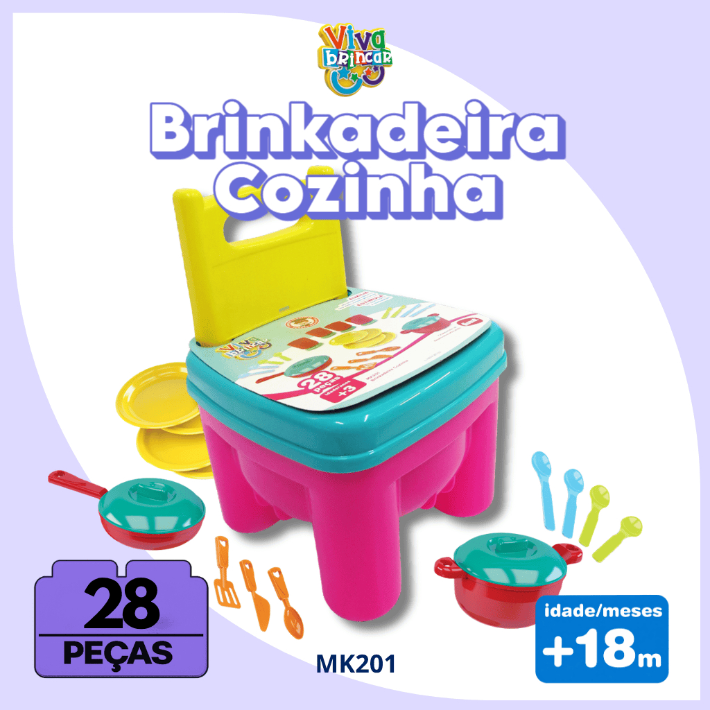 CADEIRA DIDÁTICA BRINKADEIRA  NA COZINHA -  PANELINHAS INFANTIL Dismat 28 peças -Menina le go grandes + 18 meses-  MK201