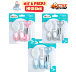 Kit Higiene 5 Peças Pimpolho Unha Cortador Pente Escova Cabelo Menino Menina Bebe