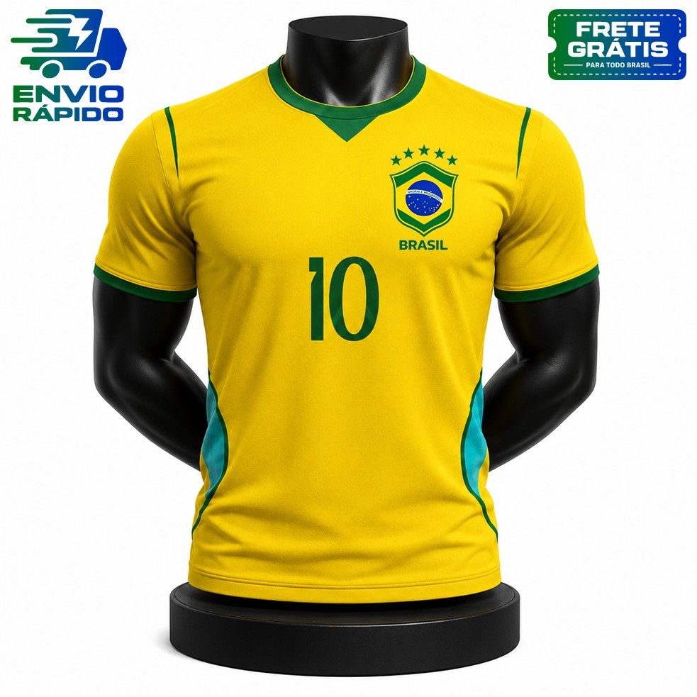 Camisa Camiseta MASCULINA Brasil AMARELA Torcedor Patriota Copa do Mundo MODELO 2026 BORDADA