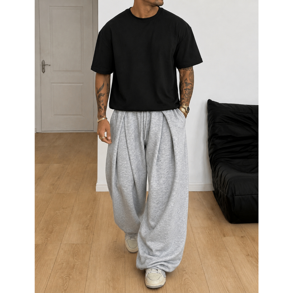 Calça Moleton Super Baggy Plated - Pregas Grandes Unissex — imagem 2 de 2