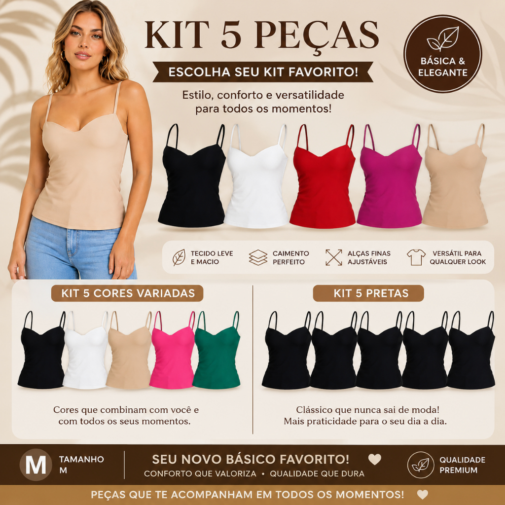 Kit Atacado Revenda 5 Regata Blusa Suplex Bojo Decote Feminina Atacado Alcinha Basica