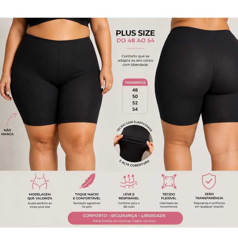 Short Anágua Plus Size Segunda Pele Liso Bermudinha para Vestir por baixo da Roupa Feminino Plus