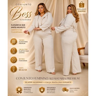 Conjunto Plus Size Feminino Alfaiataria Premium – Blazer Moderno + Calça Pantalona Elegante