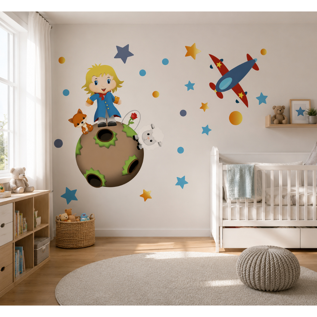 Adesivo de Parede Pequeno Principe Papel de Parede Infantil Avião e Estrelas Decalque