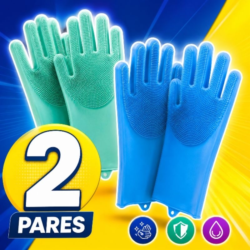 Kit 2 Pares de Luvas Silicone Lava Louça Banheiro Pet Limpeza Luva Multiuso Esfrega Protege Mágica