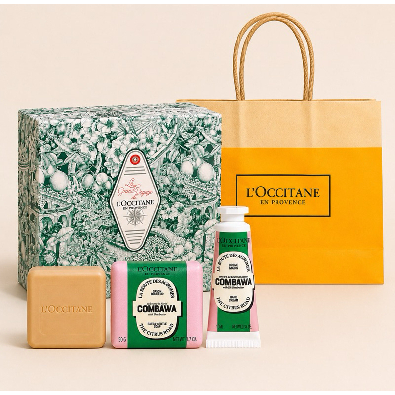 kit Mini Creme de Mãos 10ml + Sabonete Corporal Barra 50g Karité Combawa + Caixa Loccitane En Provence