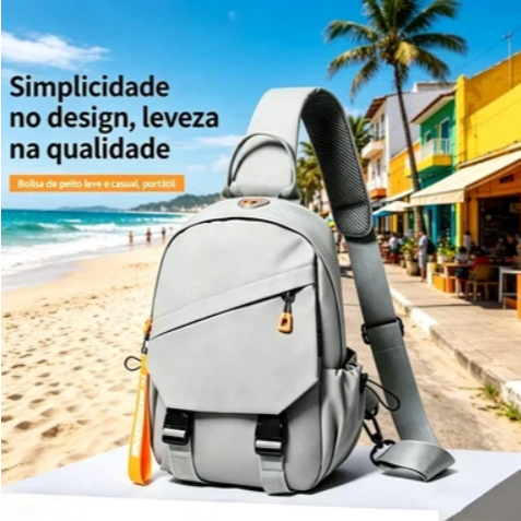 Bolsa de Peito Masculina Impermeável para Caminhada, Acampamento e Uso Diário com USB