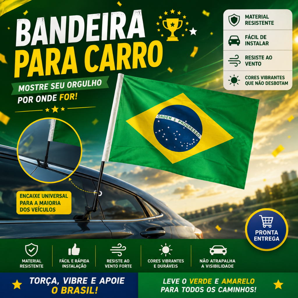 Bandeira do Brasil para Vidro de Carro – Torcida Copa do Mundo