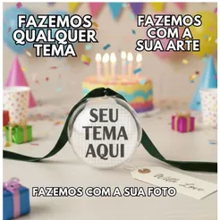 Tag para Esfera de acrílico 6,5cm Personalizada qualquer tema Foto ou Logo Lembrancinha para Festas