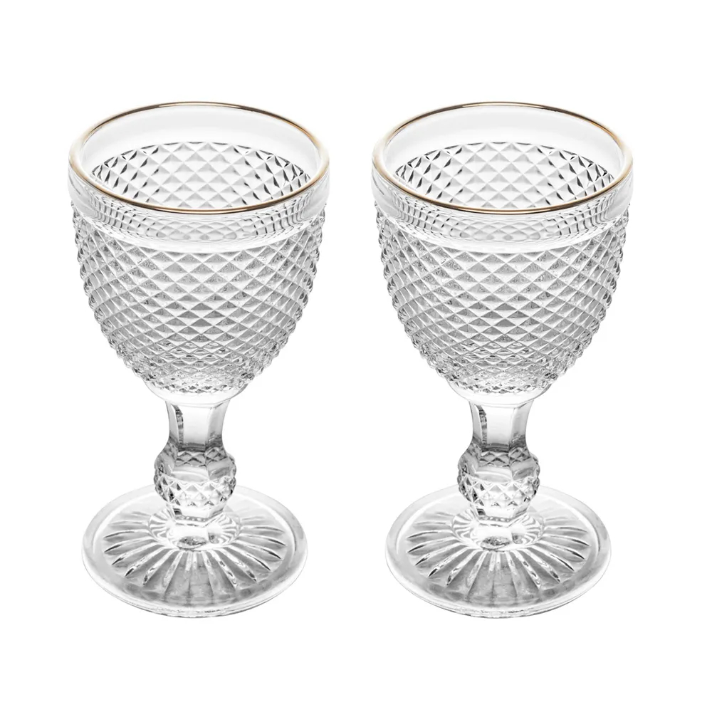 Conjunto de Taças de Vidro Transparente Bico de Jaca Fio de Ouro 300ml  - Wolff