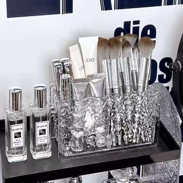 Organizador 2 divisorias de Maquiagem Pincel Cosmesticos Acrílico Porta Pincéis com Divisórias Multiuso