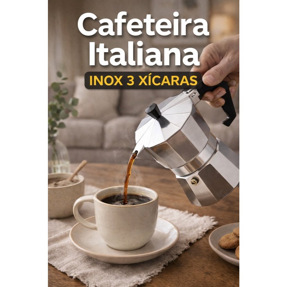 Cafeteira Italiana Inox 3 Xícaras,Cafeteira manual inox  Cafeteira de fogão inox  Cafeteira de pressão italiana  Cafetei
