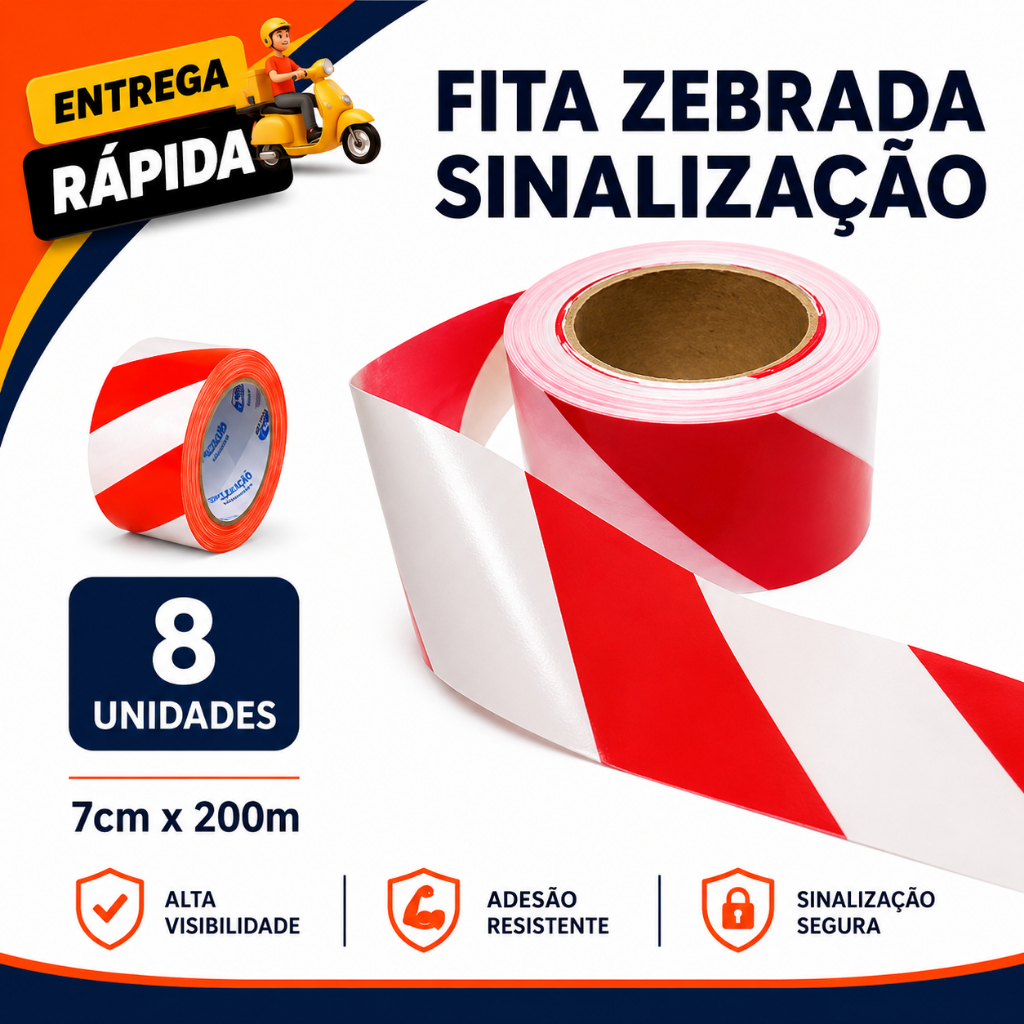 Kit 2/4/8 Fita sinalização laranja e branco Obra Interdição Alerta Manutenção Prevenção de Acidentes Construção Civil
